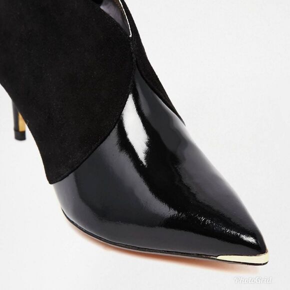 Ted Baker Hainns Suede Leather and Gold Heeled Pointed Toe Ankle Shoe Boots - Picture 3 of 16